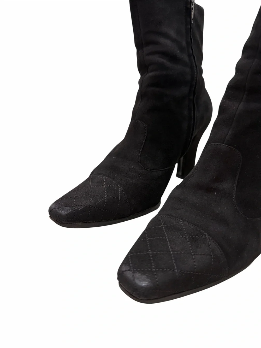 Authentic CHANEL Black Suede Quilted Cap Toe Ankle Boots Booties EU 38